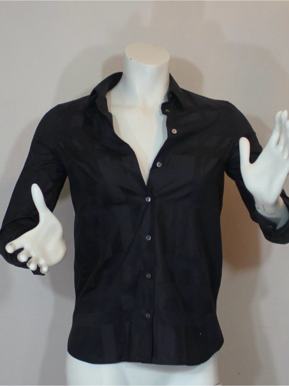 Burberry women check 100% cotton button down black long sleeve blouse XS/US2